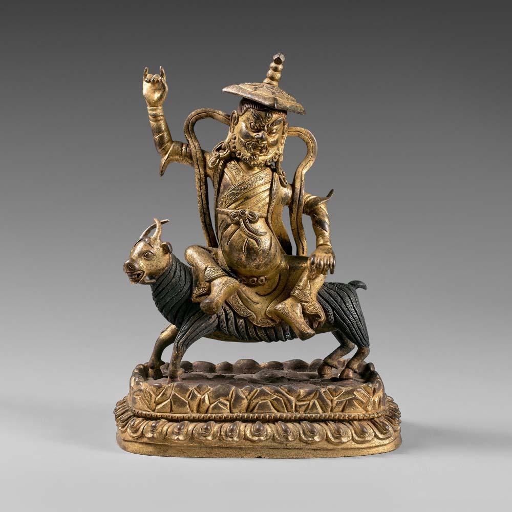 A figure of the dharmapala Vajrasadhu riding a goat - 1