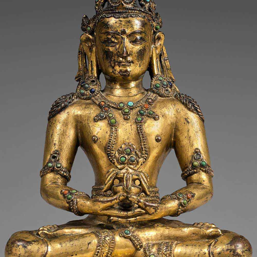 Statuette représentant le bouddha de la longévité Amitayus en bronze doré - 2