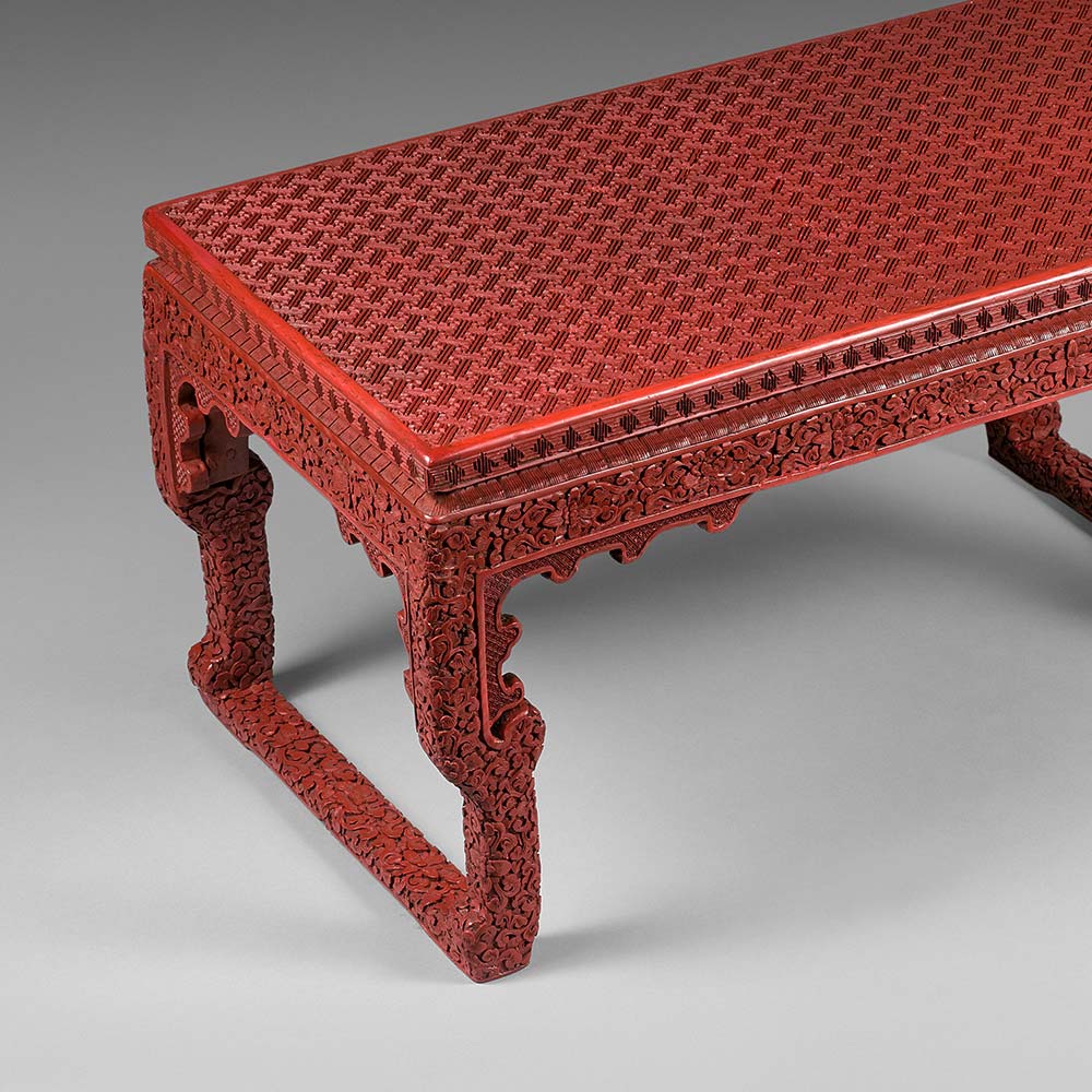 A small carved red lacquer scholar display stand - 2