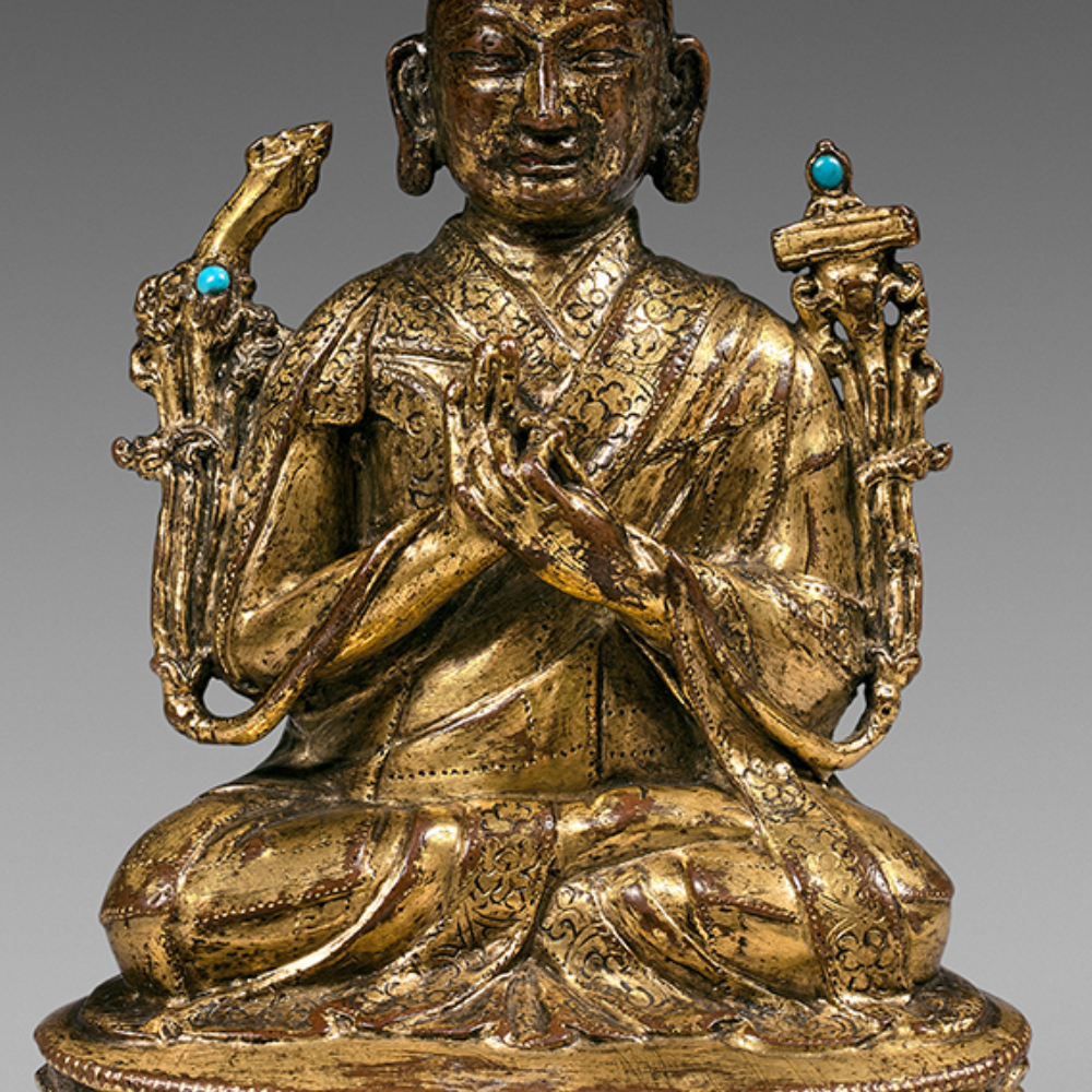 Statuette de moine bouddhiste en bronze doré - 2