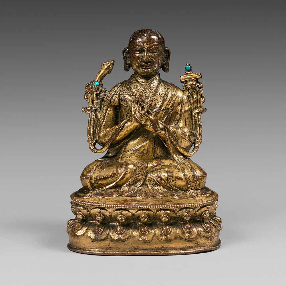 Statuette de moine bouddhiste en bronze doré - 1