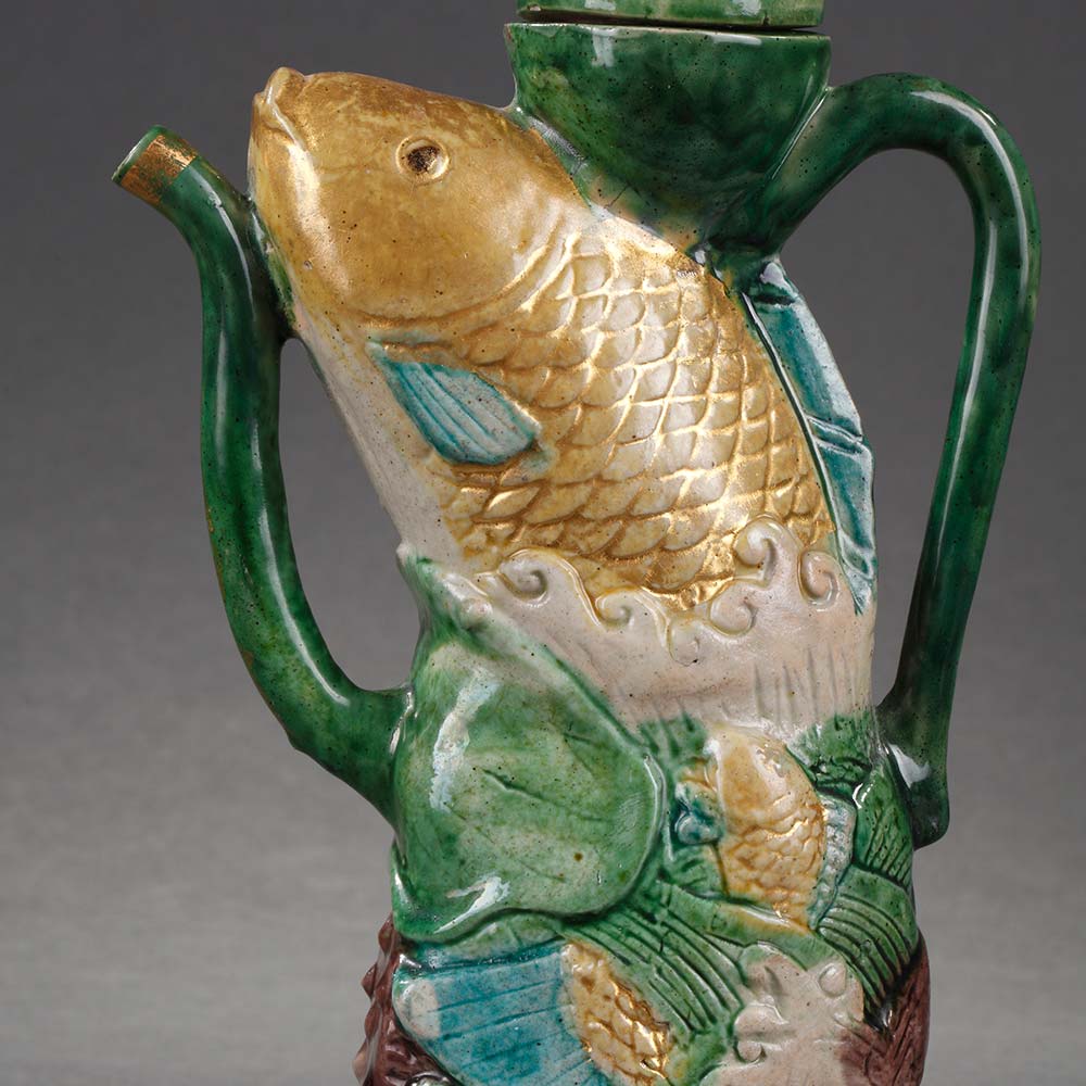 An ewer in the form of a carp decorated in enamels on the biscuit - 2