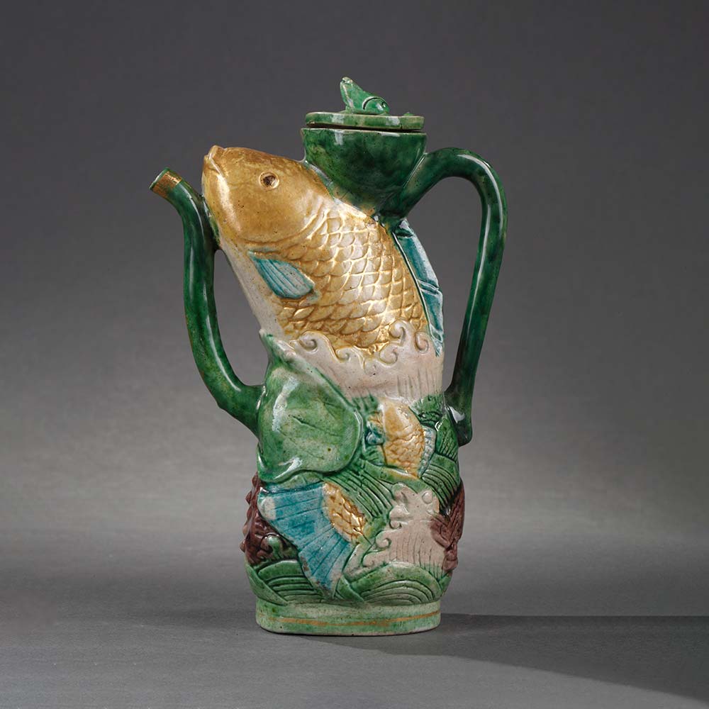 An ewer in the form of a carp decorated in enamels on the biscuit - 1