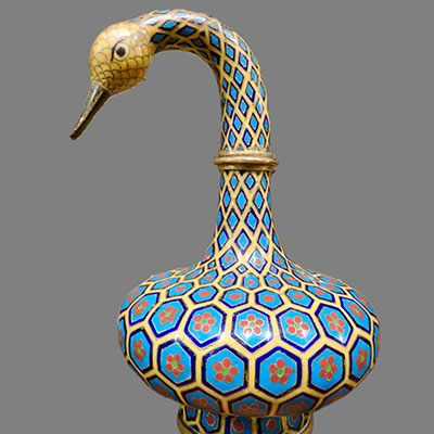 Duck-head ewer in gilt bronze and cloisonné enamel - 1