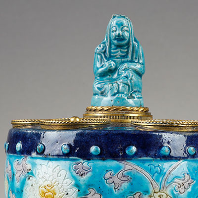 Fahua porcelain drum Inkstand Scholar object, French gilt bronze ormolu mounts - 2