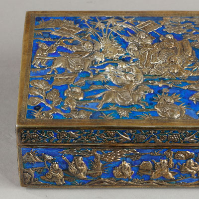 Rectangular box in vermeil with turquoise blue enamel decoration. Tan YUE HE Mark - 2