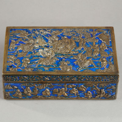 Rectangular box in vermeil with turquoise blue enamel decoration. Tan YUE HE Mark - 1