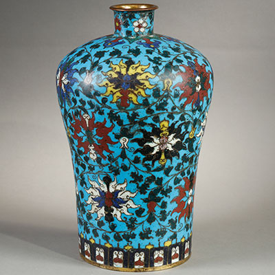 镀金青铜掐丝珐琅梅平瓶 - 1