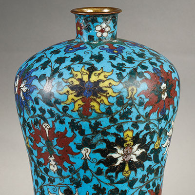 镀金青铜掐丝珐琅梅平瓶 - 2